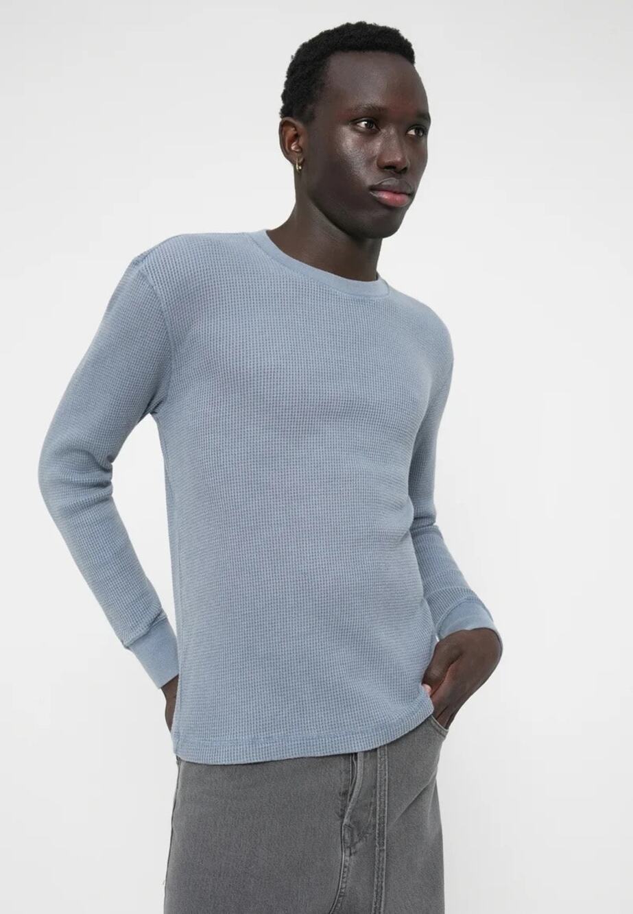 Hollister Waffle Knit Crew Neck Thermal Long Sleeve Shirt Gray Size Large NWT